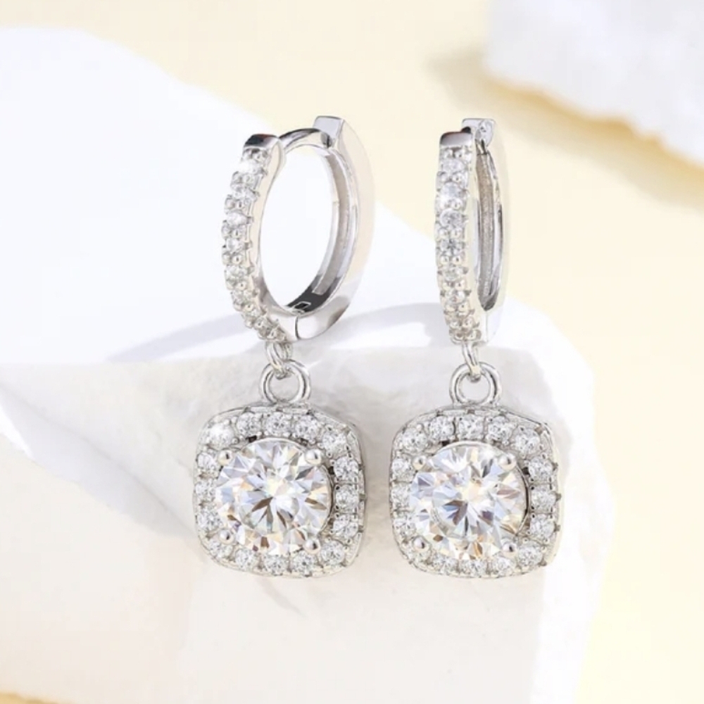 1.3 Carat Total*Halo Pave  Round Brilliant VVS1 Dangle Hoop * New